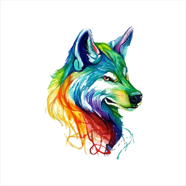 multicolored wolf illustration, wolf Watercolor painting Illustration, Hand-painted watercolor Anim