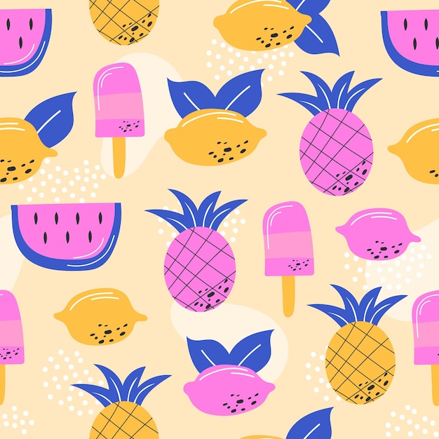 Multicoloured summer fruits seamless pattern for wallpaper wrapping and textile