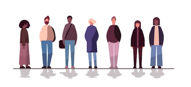 multiethnic people group mix race men women crowd in casual clothes standing together on white background diversity multiculturalism concept horizontal full length vector illustration