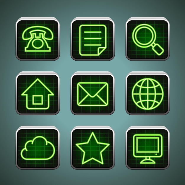 multimedia LED green icon set