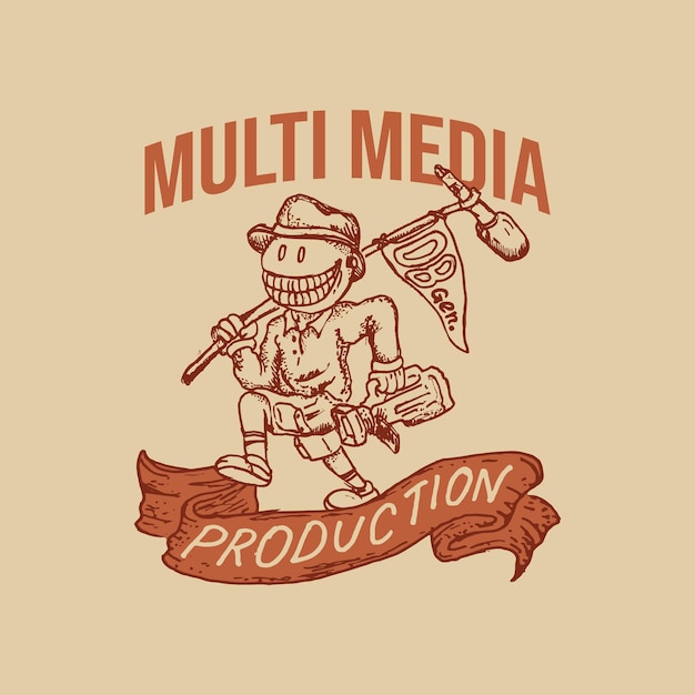 Multimedia logo template in retro style hand drawn illustration