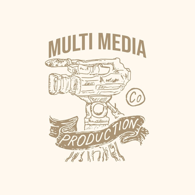 Multimedia logo template with camcorder hand drawn illustration