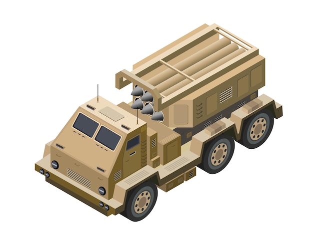 Multiple launch rocket systems army vehicles 3d vector illustration