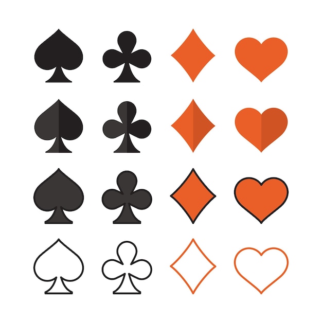 Vector multiple sets of vector playing card suit icon symbols hearts diamonds spades clubs