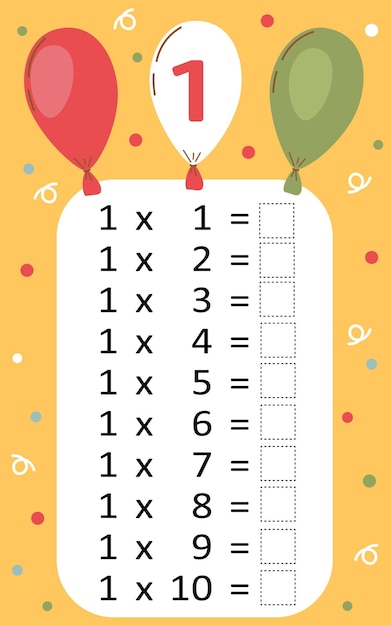 Vector multiplication table by 1 with a task to consolidate the knowledge of multiplication vector