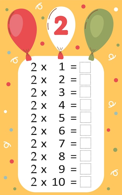 Vector multiplication table by 2 with a task to consolidate the knowledge of multiplication vector