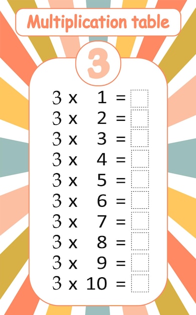 Vector multiplication table by 3 with a task to consolidate the knowledge of multiplication vector