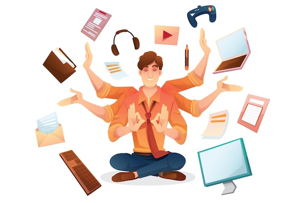 Multitasking person skill multitalented vector illustration