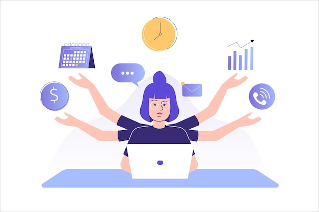 Multitasking and time management concept freelancer woman