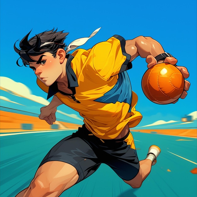 A Mumbai boy plays kabaddi in cartoon style