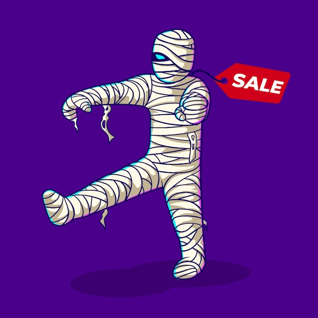 Mummy cartoon illustration with price tag