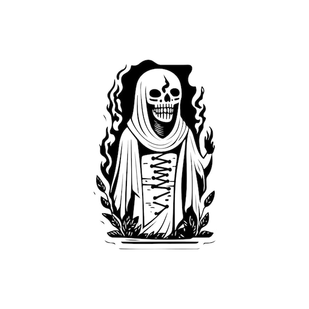 Mummy Icon hand draw black colour Halloween scary logo vector element and symbol