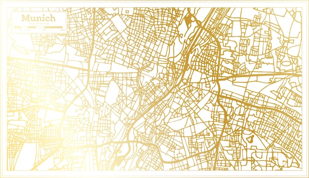 Munich Germany City Map in Retro Style in Golden Color Outline Map