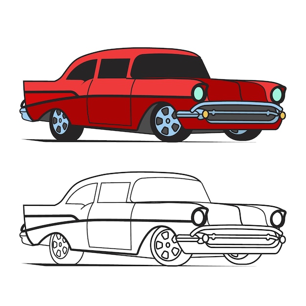 Muscle car cartoon classic vector poster and for coloring book