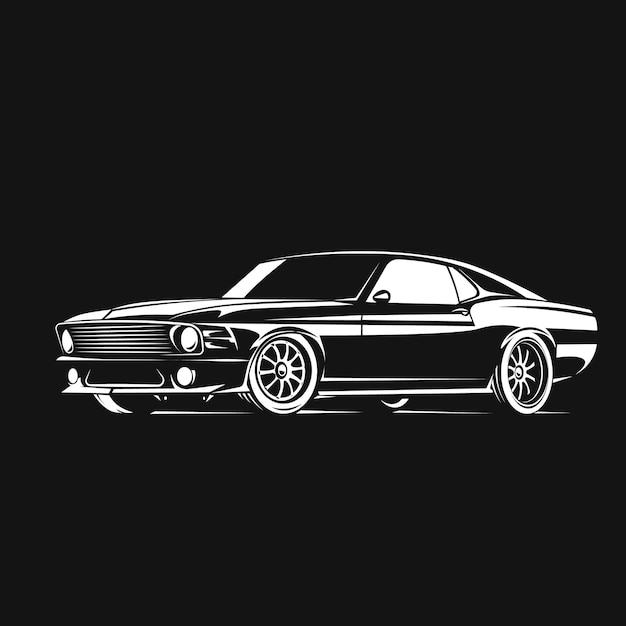 Muscle car white in black background poster