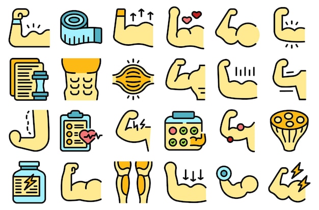 Muscle icons set vector color outline