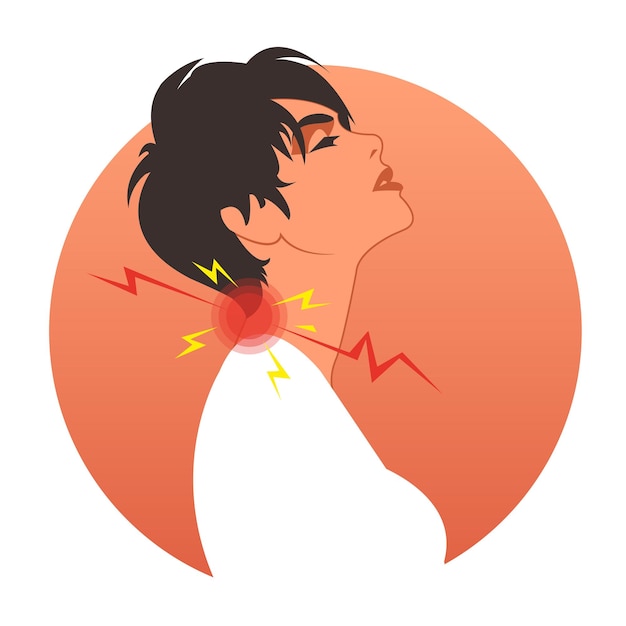 Muscle pain concept vector illustration. Pain circles on neck.