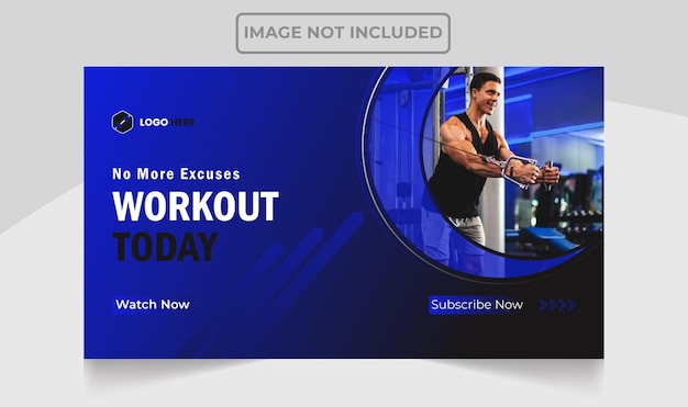 Muscle toning youtube thumbnail fitness gym and workout design editable template.