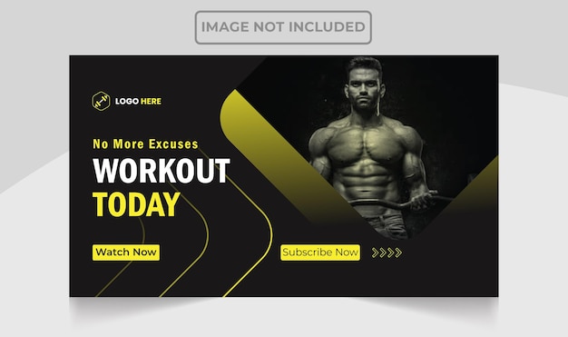 Muscle toning youtube thumbnail fitness gym and workout design editable template.