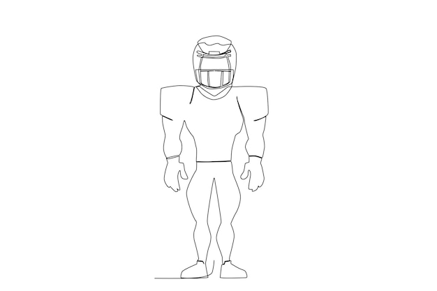 A muscular American football athlete standing in full uniform line art