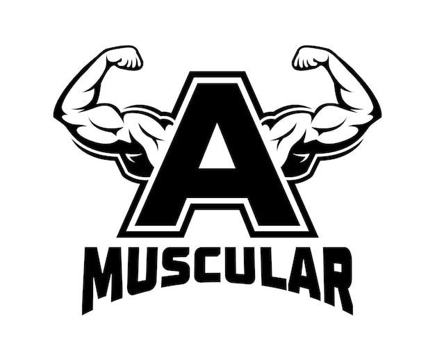 Muscular arm letter a logo illustration Fitness Gym logo template design for gym and fitness club