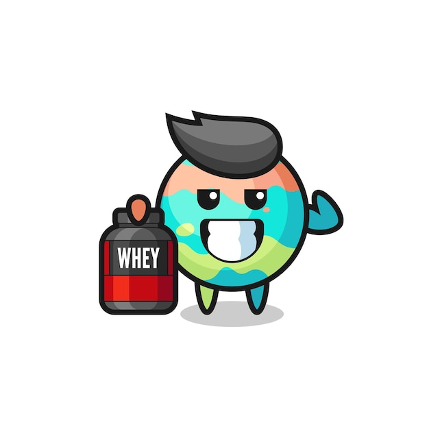 The muscular bath bombs character is holding a protein supplement , cute style design for t shirt, sticker, logo element