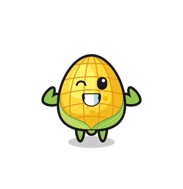 The muscular corn character is posing showing his muscles , cute style design for t shirt, sticker, logo element