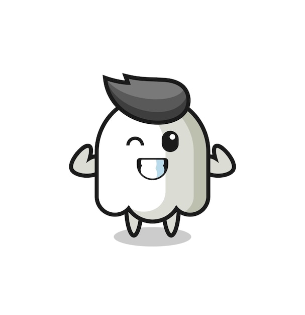 The muscular ghost character is posing showing his muscles , cute style design for t shirt, sticker, logo element