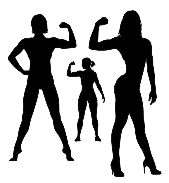 Muscular girls pose silhouette