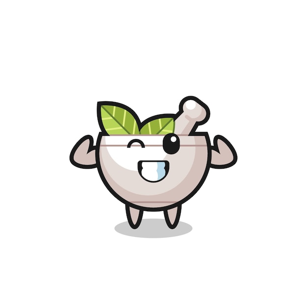 The muscular herbal bowl character is posing showing his muscles