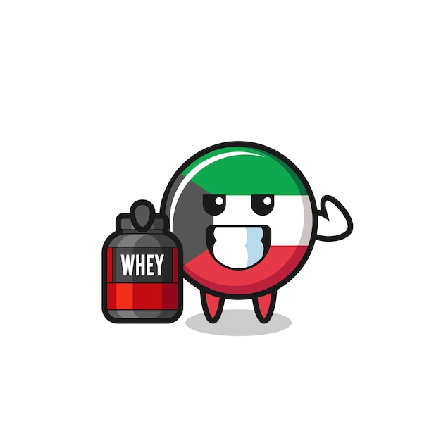 The muscular kuwait flag character is holding a protein supplement cute design