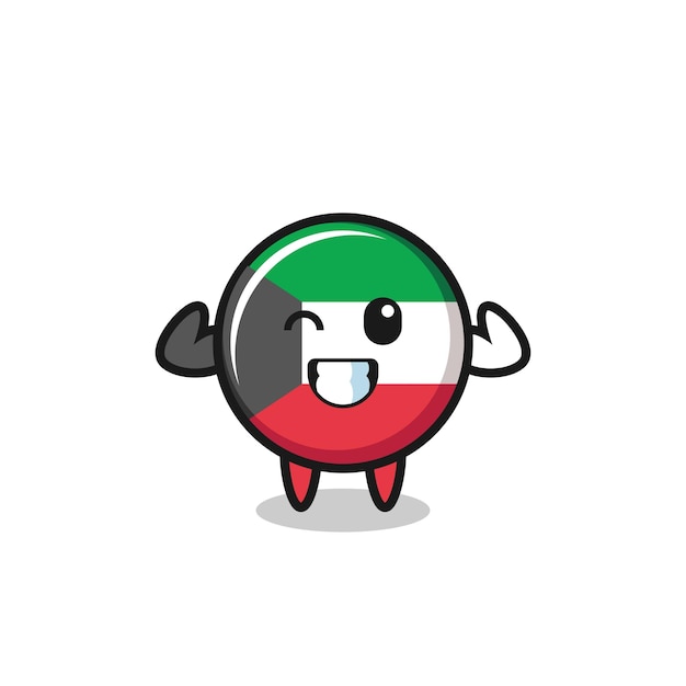 The muscular kuwait flag character is posing showing his muscles cute design