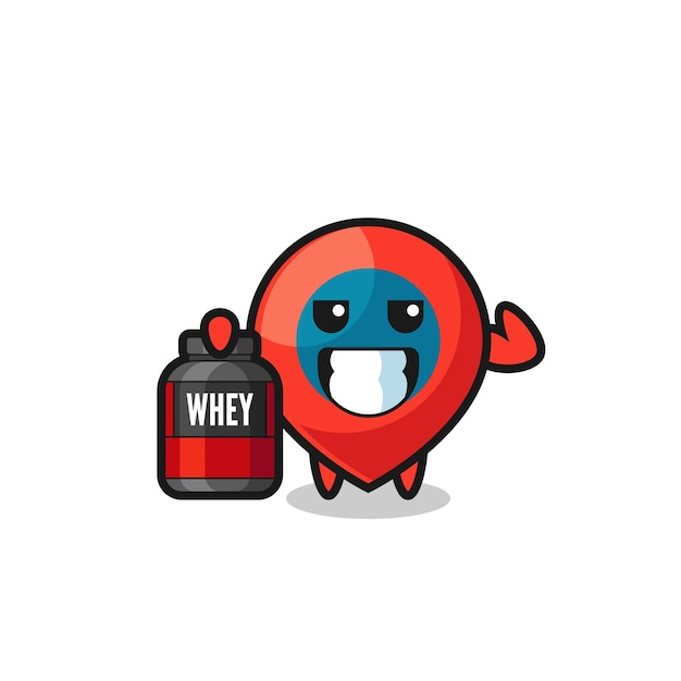 The muscular location symbol character is holding a protein supplement