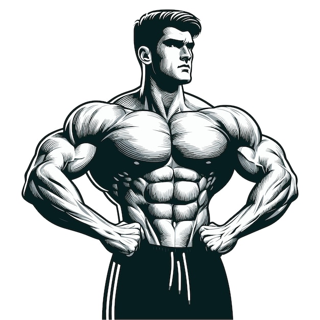 muscular man with sixpack and gives pose vector illustration