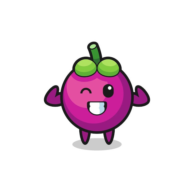 The muscular mangosteen character is posing showing his muscles , cute style design for t shirt, sticker, logo element