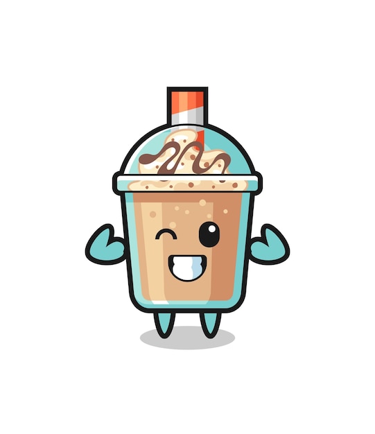 The muscular milkshake character is posing showing his muscles , cute style design for t shirt, sticker, logo element