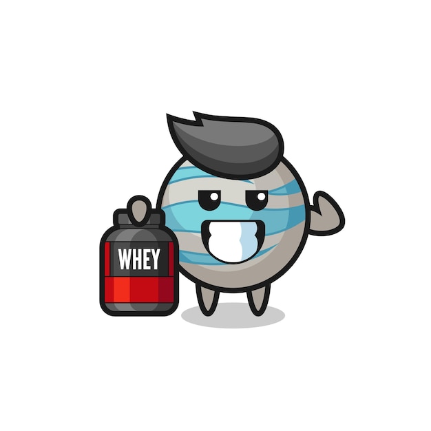 The muscular planet character is holding a protein supplement , cute style design for t shirt, sticker, logo element