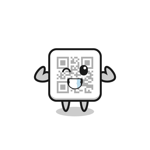 The muscular qr code character is posing showing his muscles cute design