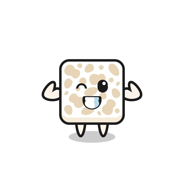 The muscular tempeh character is posing showing his muscles