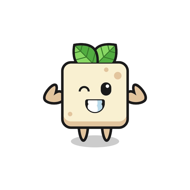 The muscular tofu character is posing showing his muscles , cute style design for t shirt, sticker, logo element