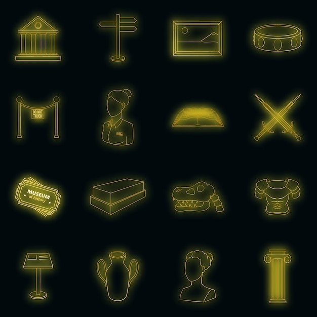 Museum icons set vector neon