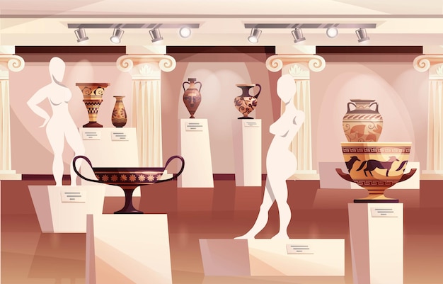 Museum  interior  with antique Greek vases