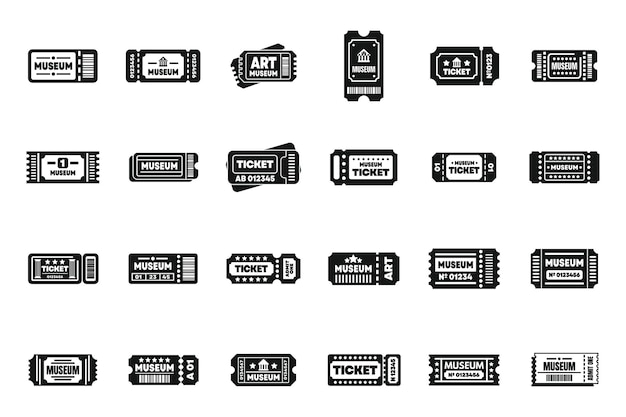 Museum ticket icons set simple vector Control guide