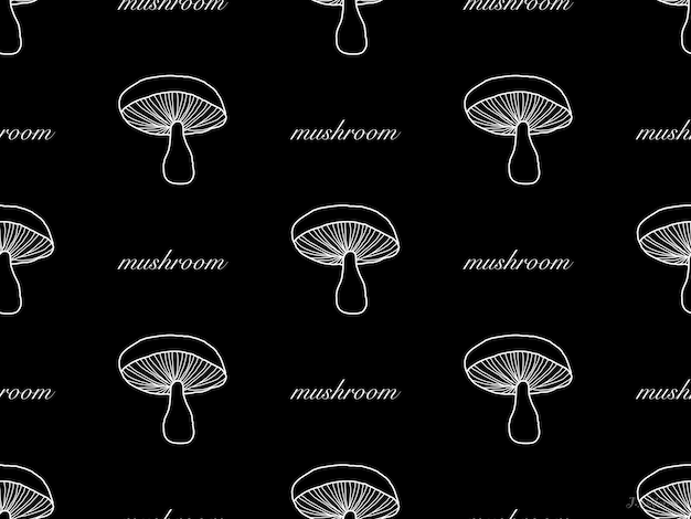 Mushroom cartoon character seamless pattern on black background