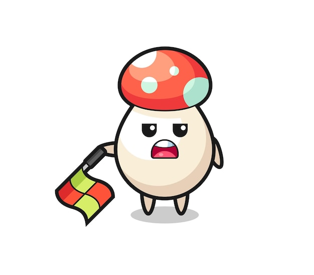 Mushroom character as line judge hold the flag down at a 45 degree angle