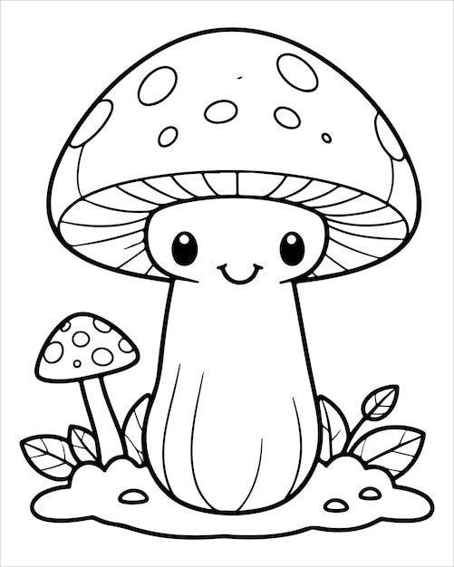 Vector mushroom coloring pages for kids mushroom vector illustration black and white