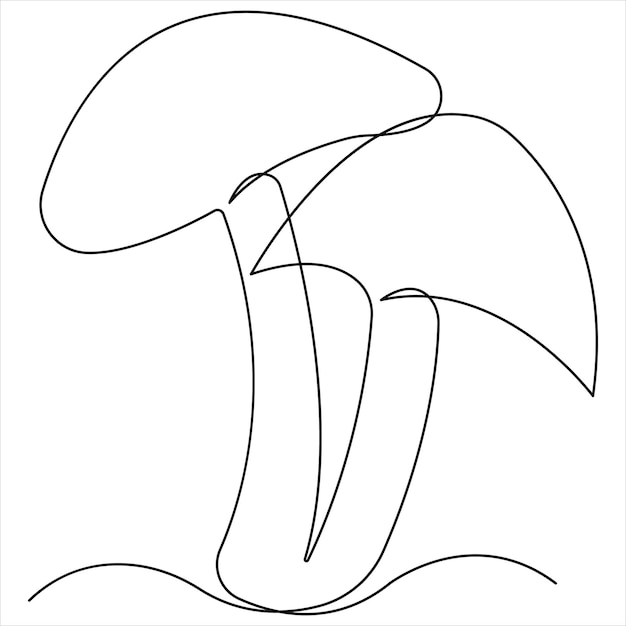 Mushroom continuous single line art drawing plants concept outline vector