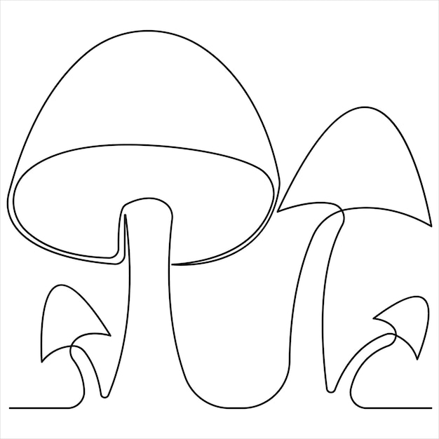 Mushroom continuous single line art drawing plants concept outline vector