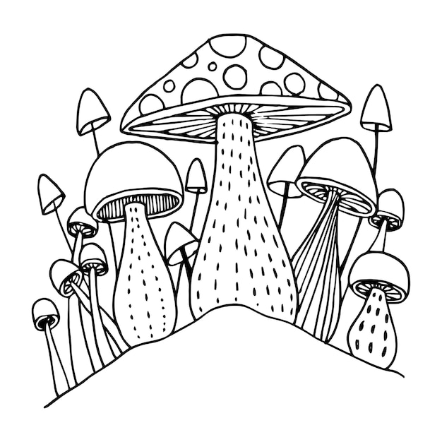 Mushroom doodles for coloring book Isolated 