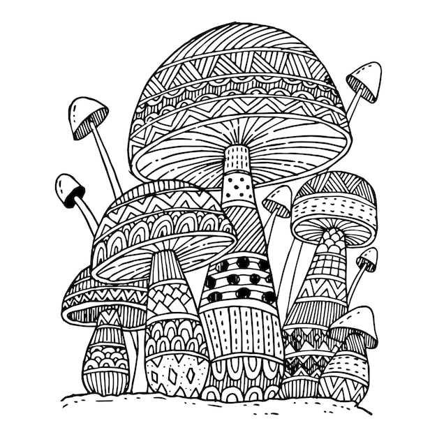 Mushroom doodles for coloring book Isolated 